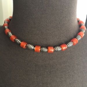 Orange Silver Beaded Necklace
